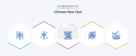 Illustration for Chinese New Year 25 Blue icon pack including food. bowl. luck. spa. flower - Royalty Free Image