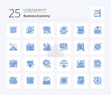 Téléchargez les illustrations : Pack icône Economy 25 Blue Color incluant l'argent. document. économie. indépendance. économie - en licence libre de droit