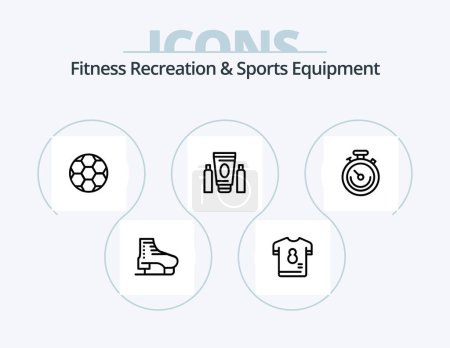 Téléchargez les illustrations : Fitness Recreation And Sports Equipment Line Icon Pack 5 Icon Design. basketball. sport. sport. soccer. ball - en licence libre de droit