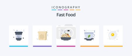 Téléchargez les illustrations : Fast Food Flat 5 Icon Pack Including . fast food. food. fried egg. fast food. Creative Icons Design - en licence libre de droit