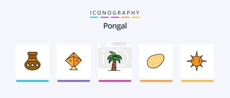 Illustration for Pongal Line Filled 5 Icon Pack Including coconut. festival. growth. kite. pyramid. Creative Icons Design - Royalty Free Image