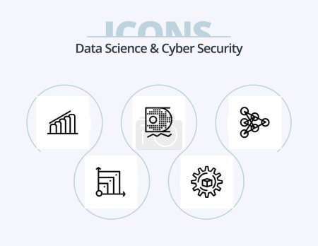 Illustration for Data Science And Cyber Security Line Icon Pack 5 Icon Design. data. data scince. globe. clock. measure - Royalty Free Image