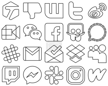 Téléchargez les illustrations : 20 High-definition and editable Black Outline Social Media Icons such as facebook. china and messenger icons. Professional and high-definition - en licence libre de droit