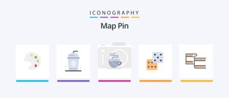 Illustration for Map Pin Flat 5 Icon Pack Including . cup. video. filam. Creative Icons Design - Royalty Free Image