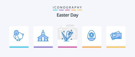 Ilustración de Easter Blue 5 Icon Pack Incluyendo planta. Pascua. Pascua. decoración. tulipán. Diseño de iconos creativos - Imagen libre de derechos
