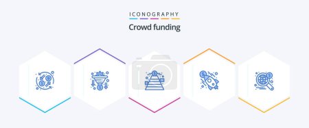 Téléchargez les illustrations : Crowdfunding 25 Pack icône bleue incluant web. l'argent. la finance. fusée. affaires - en licence libre de droit