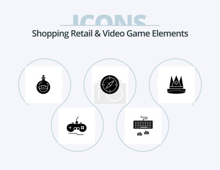 Ilustración de Shoping Retail And Video Game Elements Glyph Icon Pack 5 Icon Design. king. gps. perfume. compass. navigation - Imagen libre de derechos
