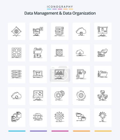 Illustration for Creative Data Management And Data Organization 25 OutLine icon pack  Such As document. cloud. cv. data. rack - Royalty Free Image