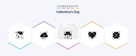Téléchargez les illustrations : Valentines Day 25 Glyph icon pack including love. girl. heart. emotion. romance - en licence libre de droit