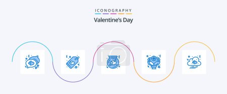 Illustration for Valentines Day Blue 5 Icon Pack Including cloud. romantic. flask. love. bouquet - Royalty Free Image