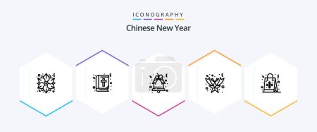 Illustration for Chinese New Year 25 Line icon pack including shopping. christmas. bell. bag. fallen - Royalty Free Image