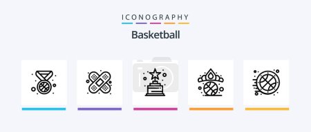 Téléchargez les illustrations : Basketball Ligne 5 Icône Pack inclus. carte d'identité. tactiques. chemin. Icônes créatives Design - en licence libre de droit