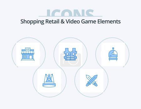 Téléchargez les illustrations : Shoping Retail And Video Game Elements Blue Icon Pack 5 Icon Design. safety. jacket. sports. market. online - en licence libre de droit