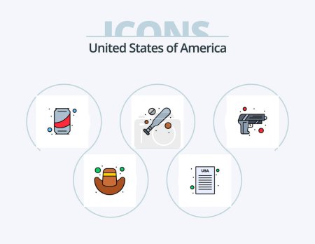 Illustration for Usa Line Filled Icon Pack 5 Icon Design. ice hockey. hot i. cactus. food. hot dog - Royalty Free Image
