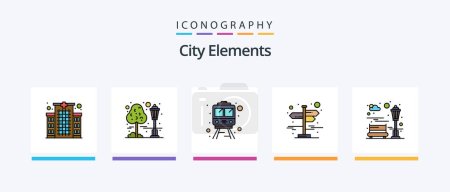 Téléchargez les illustrations : City Elements Line Filled 5 Icon Pack Including street. lamp. city. street. stall. Creative Icons Design - en licence libre de droit