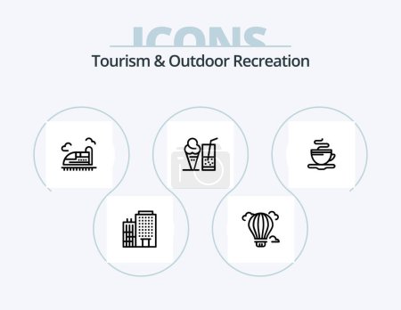 Téléchargez les illustrations : Tourism And Outdoor Recreation Line Icon Pack 5 Icon Design. direction. photo. internet. image. house - en licence libre de droit
