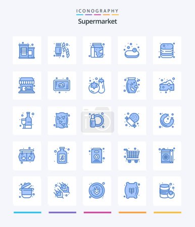 Téléchargez les illustrations : Creative Supermarket 25 Pack icône bleue telle que la boutique. cuisiner. du lait. en conserve. supermarché - en licence libre de droit