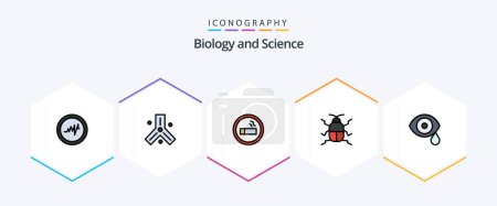 Téléchargez les illustrations : Biologie Pack d'icônes FilledLine 25 incluant la science. les yeux. laboratoire. biologie. insecte - en licence libre de droit