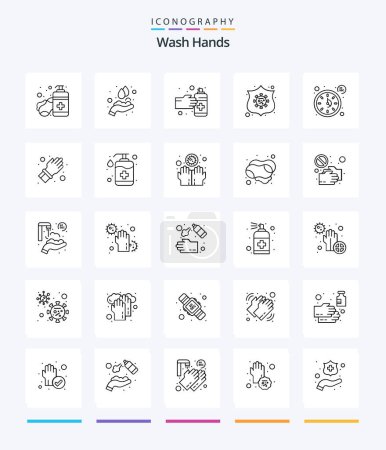 Illustration for Creative Wash Hands 25 OutLine icon pack  Such As seconds. virus. gestures. shield. protection - Royalty Free Image
