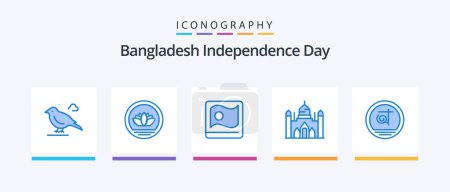 Téléchargez les illustrations : Bangladesh Independence Day Blue Pack de 5 icônes incluant le bangladesh. lalbagh. au bangladesh. Dacca. Le fort aurangabad. Icônes créatives Design - en licence libre de droit