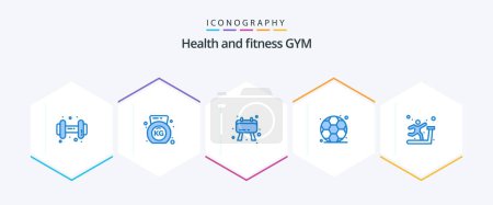 Illustration for Gym 25 Blue icon pack including . treadmill. note. sports. exercise - Royalty Free Image