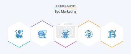 Illustration for Seo Marketing 25 Blue icon pack including light. bulb. history. medal. prize - Royalty Free Image