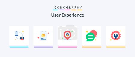 Téléchargez les illustrations : User Experience Flat 5 Icon Pack Including gear. bubble. pie. callout. map. Creative Icons Design - en licence libre de droit