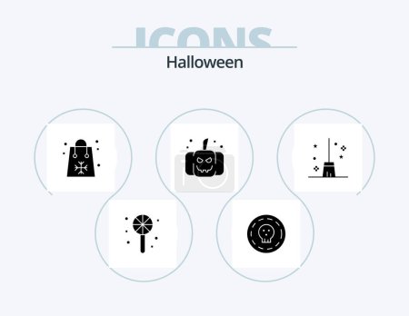 Ilustración de Halloween Glyph Icon Pack 5 Icon Design. Escoba de Halloween. Escoba. Pascua. Da miedo. Halloween. - Imagen libre de derechos