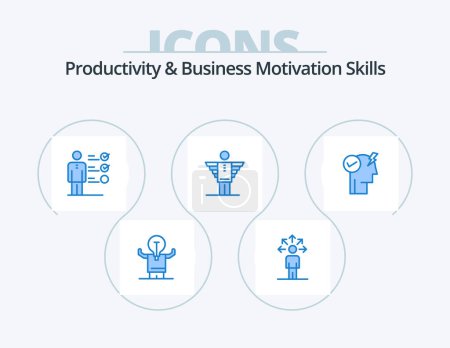 Téléchargez les illustrations : Productivity And Business Motivation Skills Blue Icon Pack 5 Icon Design. investor. career. human. business. professional ability - en licence libre de droit