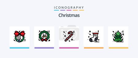 Ilustración de Paquete de 5 iconos con relleno de Christmas Line, incluida la bebida. Película. hd. comida. Vídeo. Diseño de iconos creativos - Imagen libre de derechos