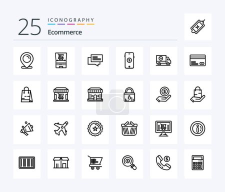 Téléchargez les illustrations : Pack d'icônes Ecommerce 25 Line incluant le commerce électronique. en ligne. discuter. faire du shopping. commerce électronique - en licence libre de droit