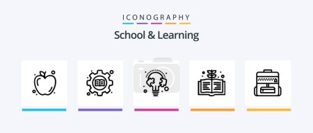 Ilustración de Escuela y aprendizaje línea 5 paquete de iconos incluyendo. lápiz. Estudia. mente. Gorra. Diseño de iconos creativos - Imagen libre de derechos
