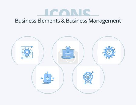 Ilustración de Elementos de negocio y gestión de negocios Blue Icon Pack 5 Icon Design. idea. laptop. éxito. proceso. gestión - Imagen libre de derechos