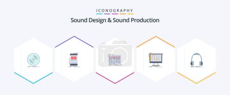 Illustration for Sound Design And Sound Production 25 Flat icon pack including daw. ableton. video. studio. mixer - Royalty Free Image