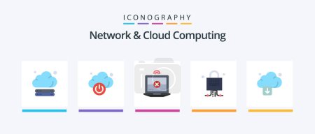 Ilustración de Red y Cloud Computing Flat 5 Icon Pack Incluye tecnología. flecha. computación. nube. servidor. Diseño de iconos creativos - Imagen libre de derechos