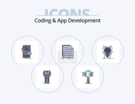 Ilustración de Coding And App Development Line Filled Icon Pack 5 Icon Design. insect. internet. app. mobile - Imagen libre de derechos
