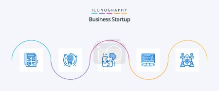 Téléchargez les illustrations : Business Startup Blue 5 Icon Pack Including share. network. puzzle. business. business - en licence libre de droit