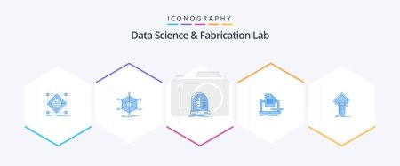 Illustration for Data Science And Fabrication Lab 25 Blue icon pack including computer. coder. information. machine. future - Royalty Free Image
