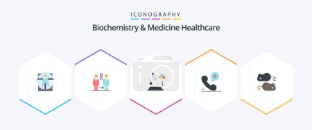 Ilustración de Bioquímica y Medicina Salud 25 Pack icono plano incluyendo el cierre. Médico. salud. teléfono. médico - Imagen libre de derechos