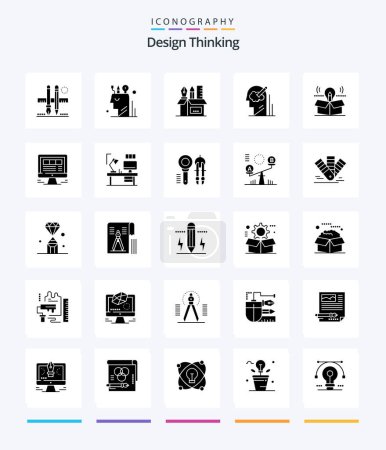 Téléchargez les illustrations : Creative Design Thinking 25 Glyph Solid Black icon pack  Such As user. mind. user. stationary. pencil - en licence libre de droit