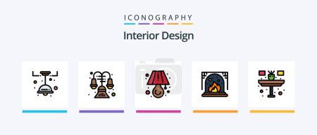 Ilustración de Interior Design Line Filled 5 Icon Pack Including desk. up. computer. stairs. light. Creative Icons Design - Imagen libre de derechos