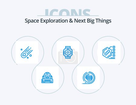 Ilustración de Exploración del espacio y lo siguiente Big Things Blue Icon Pack 5 Icon Design. vaina. componente. moldeando. cápsula. espacio - Imagen libre de derechos