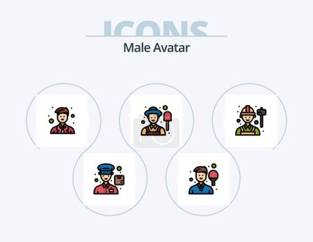 Téléchargez les illustrations : Icône remplie de ligne Avatar mâle Pack 5 Icône Design. . travail. programmation. ouvrier. employé - en licence libre de droit