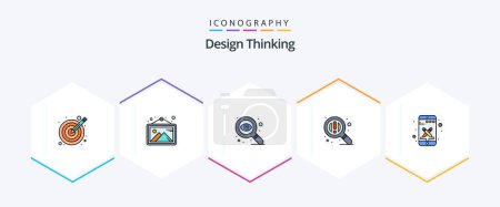Téléchargez les illustrations : Pack icône Design Thinking 25 FilledLine comprenant des outils. téléphone. design. design. recherche - en licence libre de droit