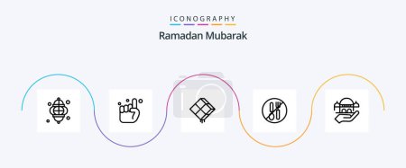 Ilustración de Ramadan Line 5 Icon Pack Incluyendo cuchara. ¡No! Creyente. comida. ramadhan - Imagen libre de derechos