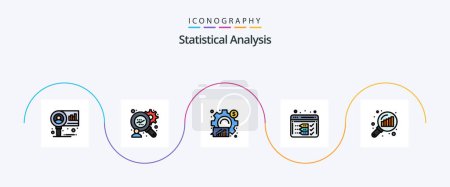 Illustration for Statistical Analysis Line Filled Flat 5 Icon Pack Including graph magnifying. data analyzing. business. web. development - Royalty Free Image