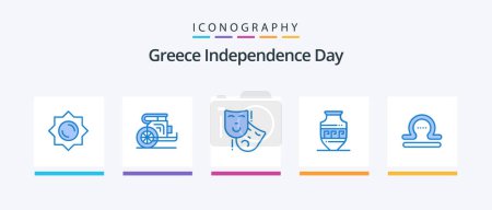 Ilustración de Grecia Día de la Independencia Azul 5 Icono Pack Incluyendo libra. frasco. Actuando. Grecia. Ánfora. Diseño de iconos creativos - Imagen libre de derechos