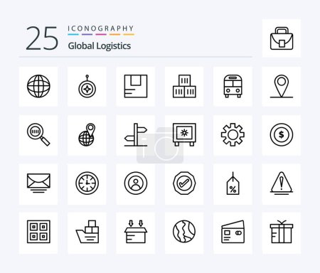 Téléchargez les illustrations : Pack icône Global Logistics 25 Line incluant le transport. livrer. honneur. Le bus. transport - en licence libre de droit
