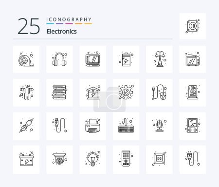 Téléchargez les illustrations : Electronics 25 Line icon pack including retro. park. tablet. lights. elements - en licence libre de droit