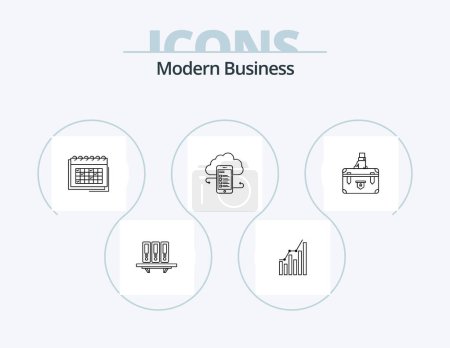 Illustration for Modern Business Line Icon Pack 5 Icon Design. office. buildings. cloud storage. architecture. safety - Royalty Free Image